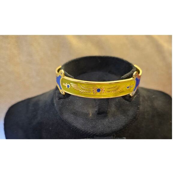 Handmade Egyptian Isis Wings Power Cuff with Yellow & Blue Enamel - Picture 4 of 4